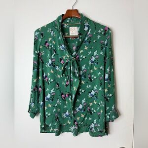 Anthropologie Green Floral Button Down Shirt